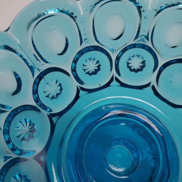 LE Smith Blue Glass Moons & Stars Scalloped Edge Pedestal Bowl Compote - Picture 8 of 13